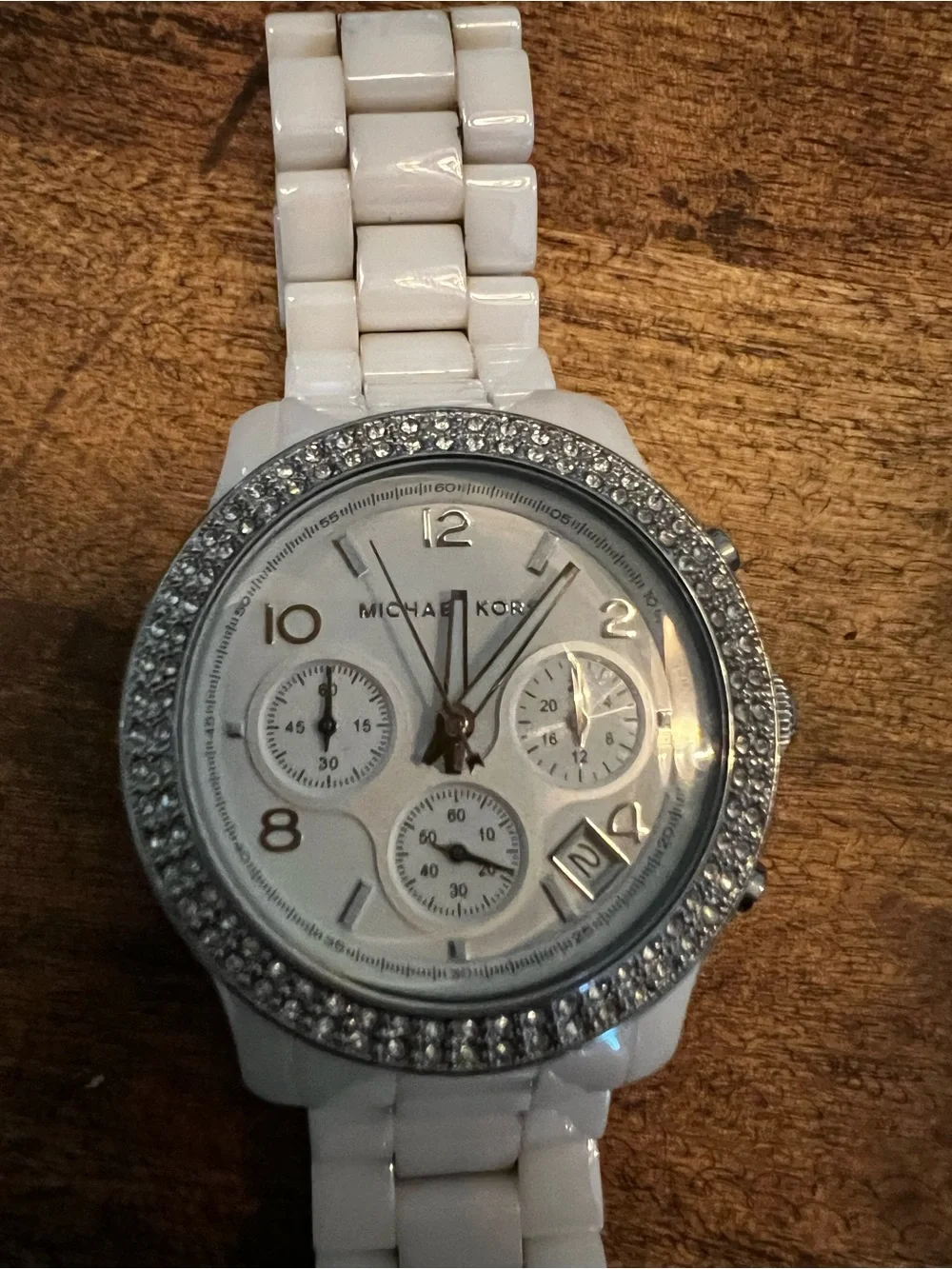 Michael Kors White Crystal-Trim Ceramic Chronograph Watch